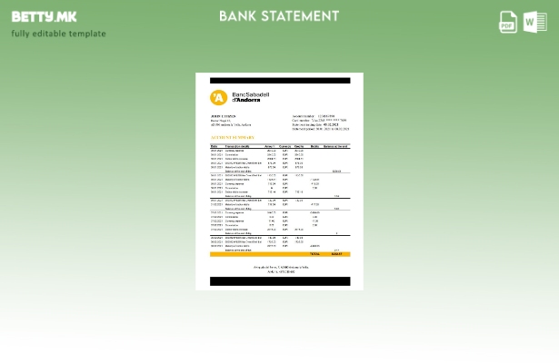 модерен стил Андора BancSabadell d'Andorra банкарски шаблон ексел